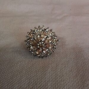 Elegant Champagne Crystal Floral Statement Ring - Women Jewelry
